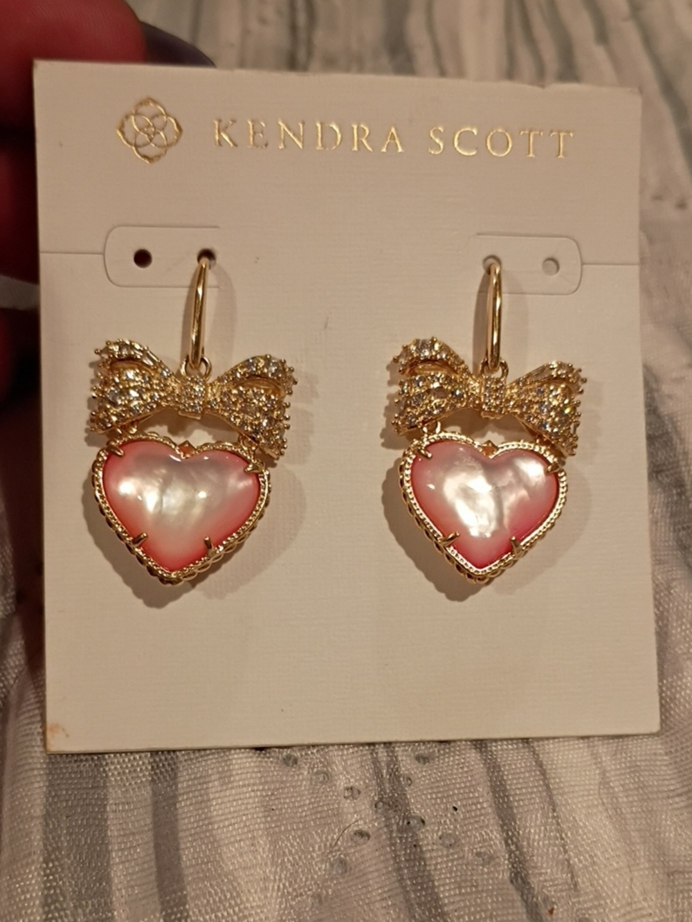 Kendra Scott Gold Bow Earrings with Pink Heart Drops